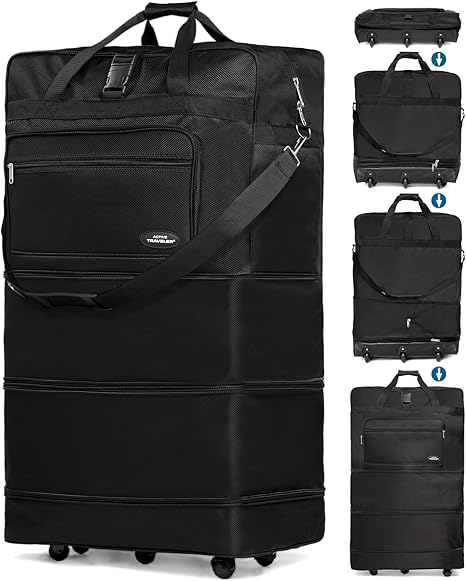 Collapsible 3 in 1 Expandable Luggage Rolling Duffle Bag With Enhanced Inline Wheels Rolling Luggage Large Suitcase for Men Women Foldable and Lightweight - The Explore Horizon